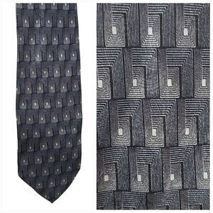 Men's Geometric Silk Tie Charcoal Gray 65" Neat Luxury Necktie Formal Zantara